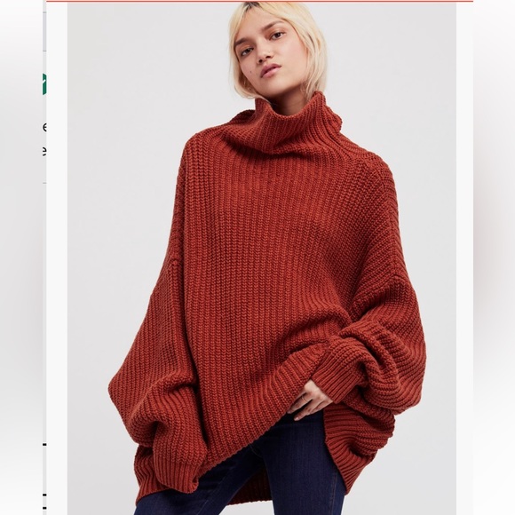 Free People Swim Too Deep Turtleneck Sweater, Terracotta / Burnt Orange - Picture 5 of 7